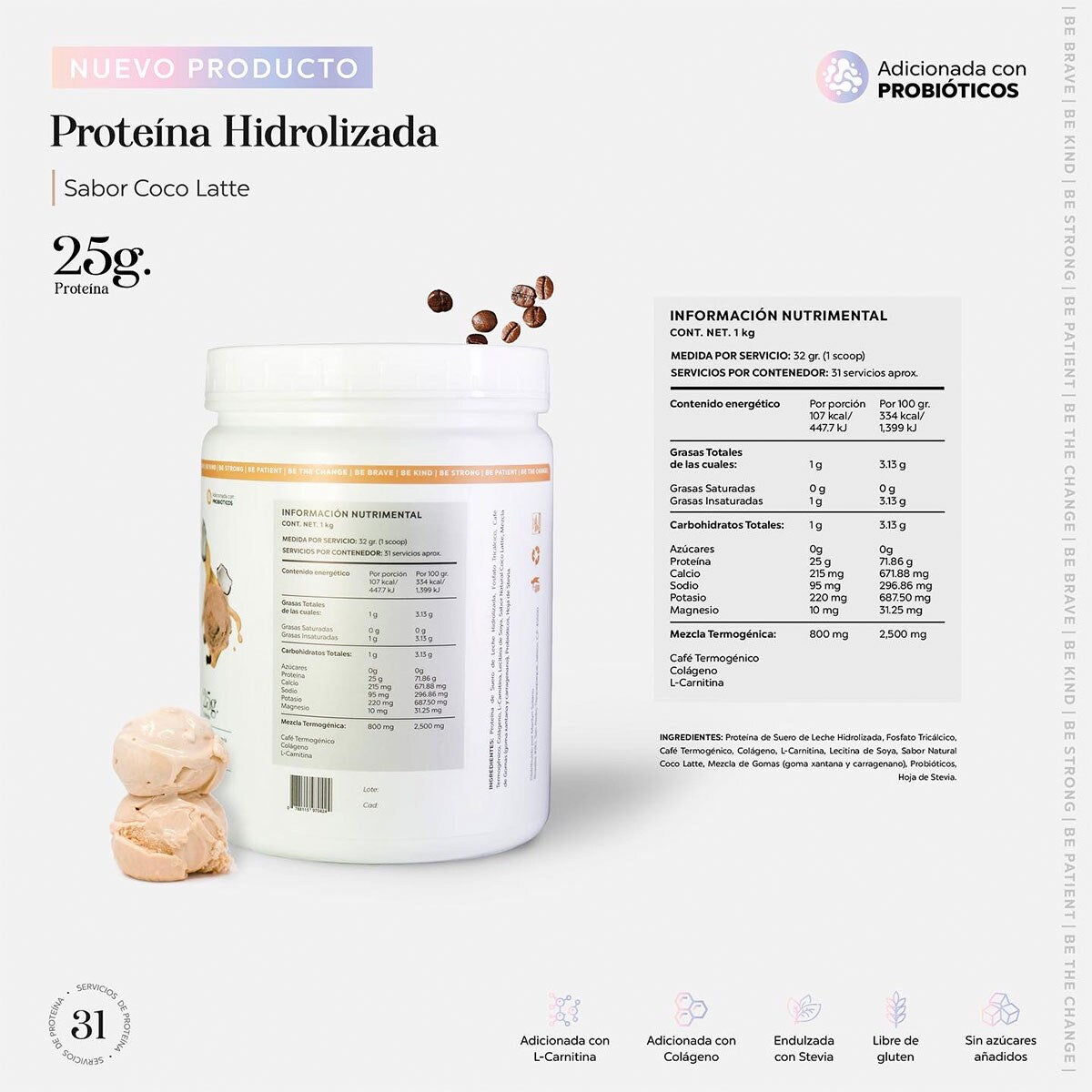 Proteína de Coco Latte Hidrolizada | Recetario de Regalo | Envíos a Todo México